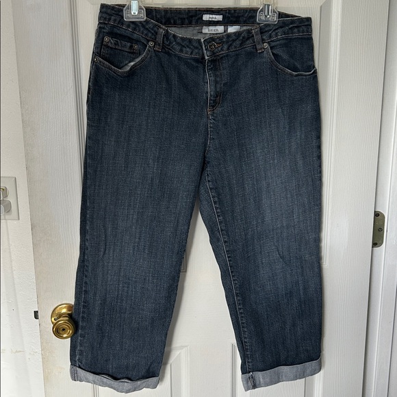 Liz & Co. Dark Blue stretch capris denim Jeans with cuffs size 14 - Picture 12 of 14